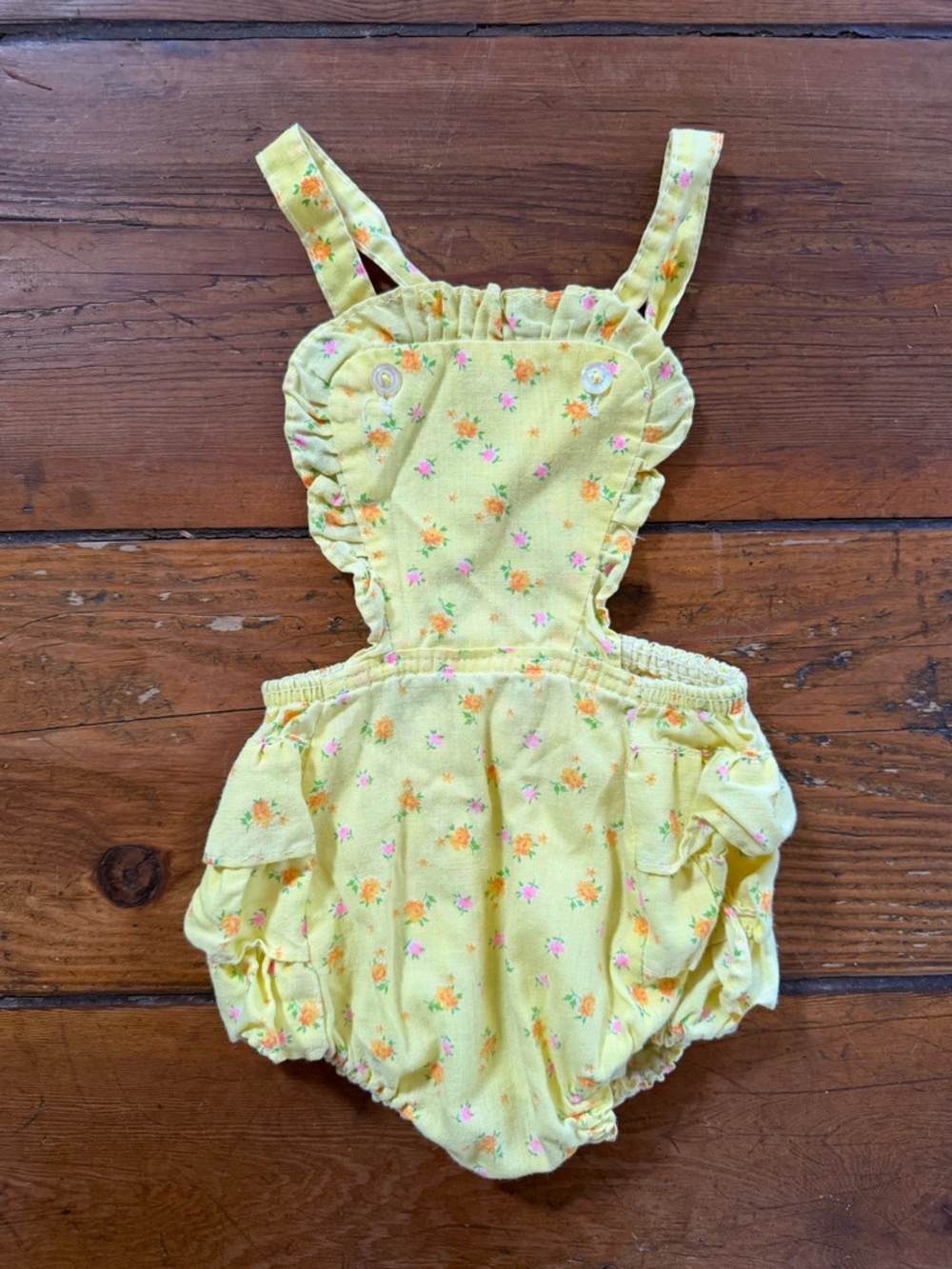 VTG Yellow Floral Ruffle Strap Baby Romper